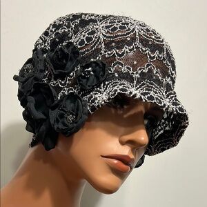 Chic Black Lace Floral Hat
